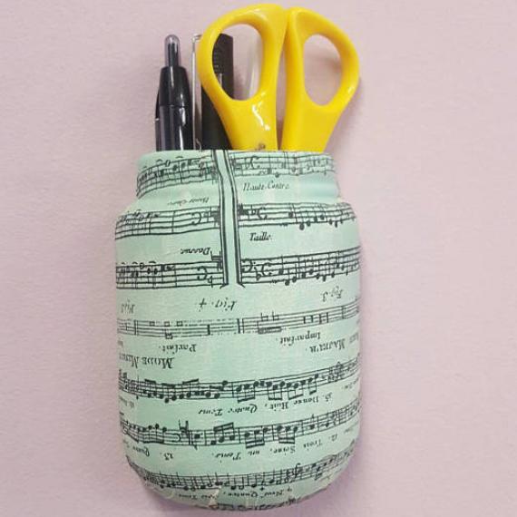 Picture of Music Sheet Patterned Wall Mounted Mason Jar